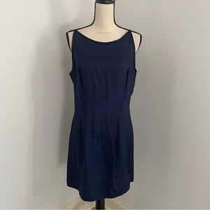 Jessica McClintock Pleated Sheath Slip Dress 14 Midnight Blue Satin Elegant Gown